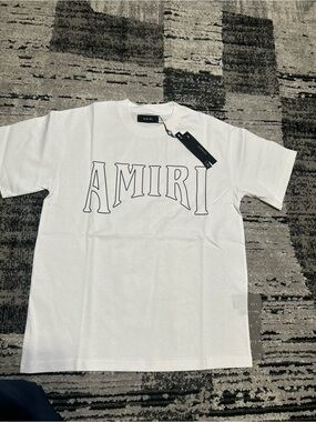 AMIRI White Short-Sleeve Logo Tee with Black Outline